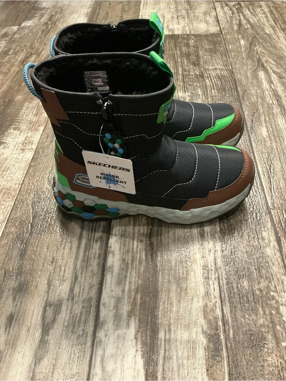 Skechers Black, Brown and Green Kids Rain/Snow Boots Size 2.5